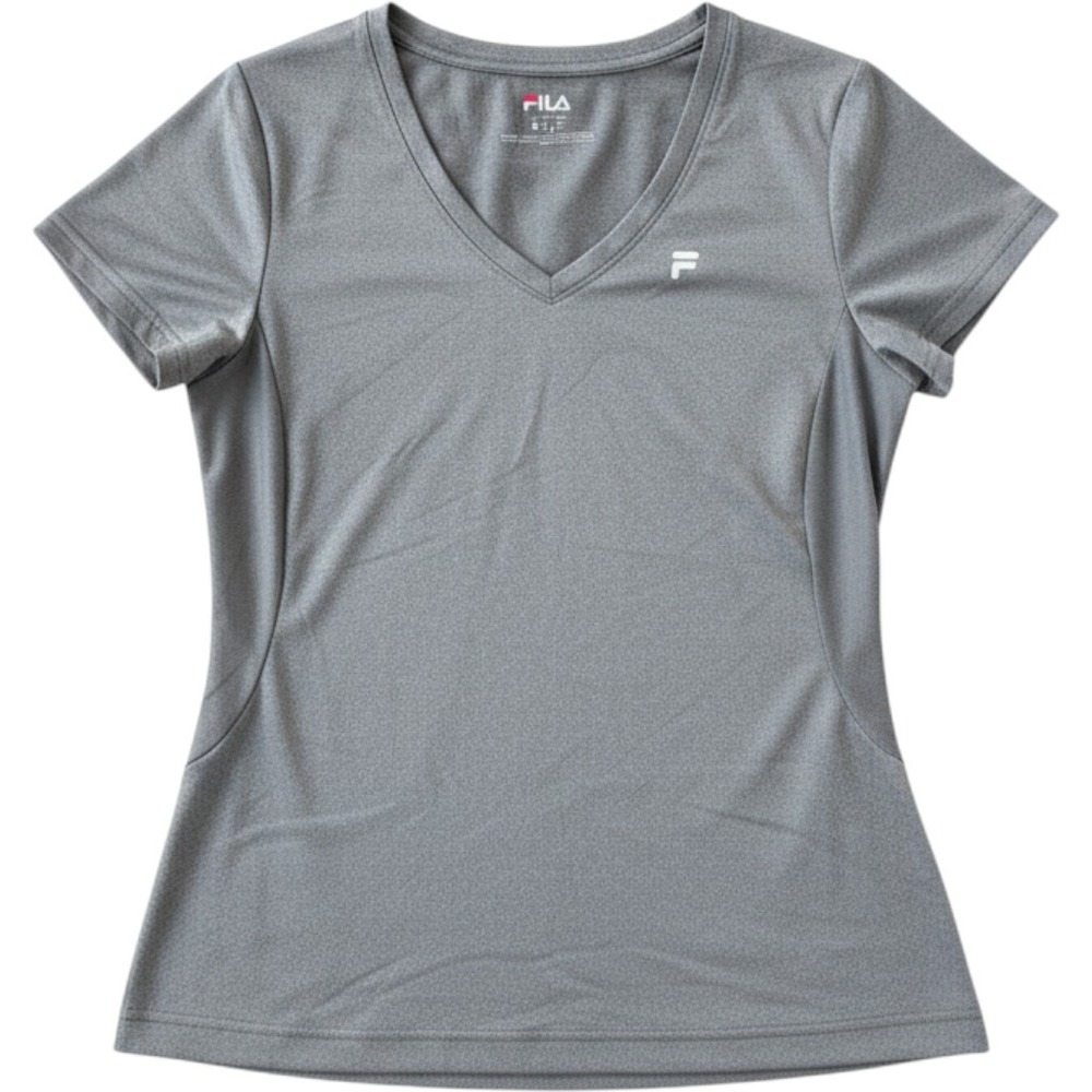 Fila Sport Womens Gray V-Neck Short Sleeve Activewear T-Shirt Mesh Panels Size M